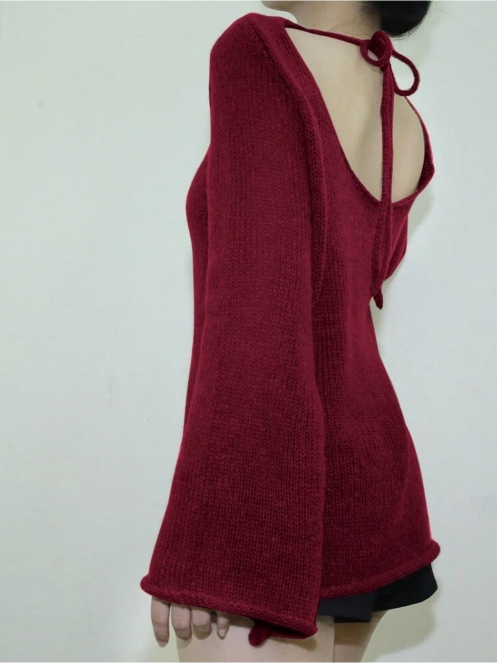 Tie-Back Bell-Sleeve Sweater Red